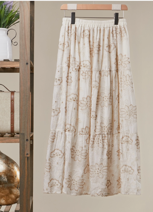 Flower Embroidered Maxi Skirt