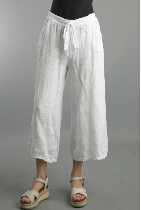 Crop Linen Pants - White
