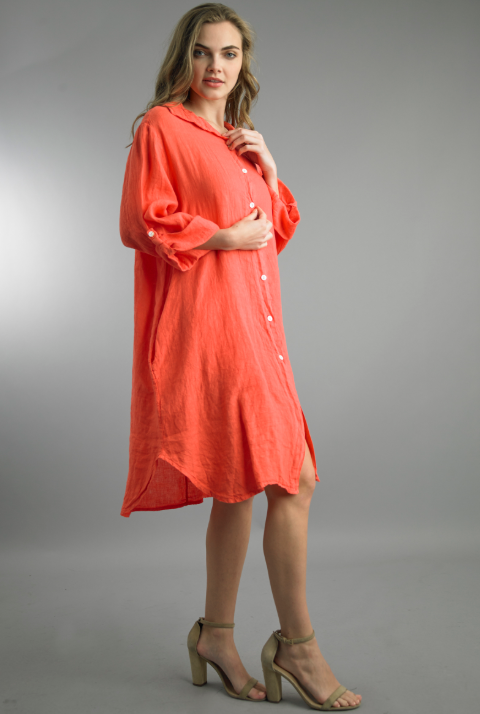 Coral Button Dress