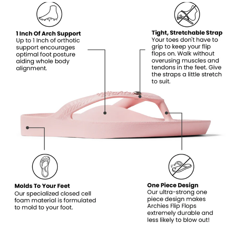 Archie's Arch Support Flip Flops - Crystal Pink