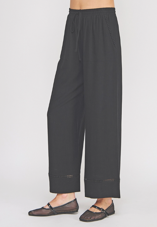 Linen Trim Detail Pant - Black