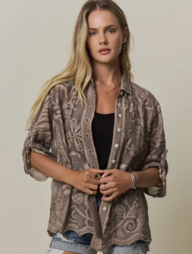 Mocha Boho Embroidered Top