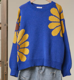Blue Sweater With Yellow Florals