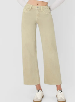 High Rise Wide Leg Crop Jean - Olive