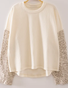 Cream Top With Leopard Sleeve