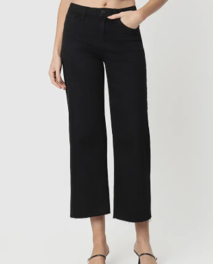 High Rise Crop Wide Leg -Black
