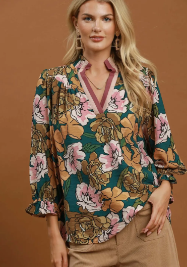 Teal Floral Top