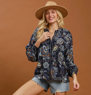 Navy Floral Top