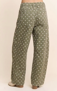Olive Polka Dot Barrel Pants