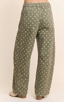 Olive Polka Dot Barrel Pants