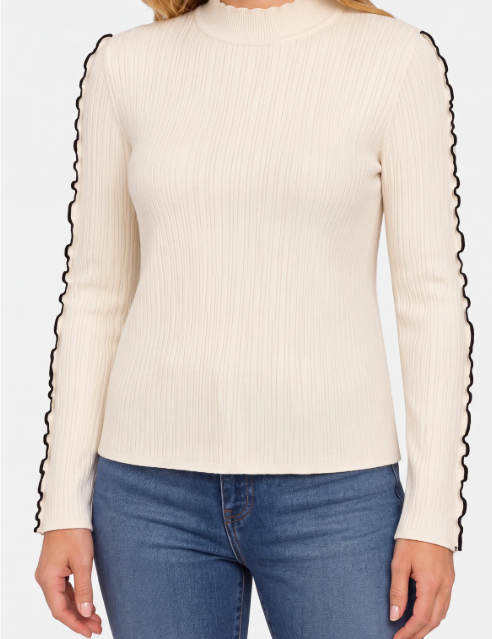 LIVERPOOL Long Sleeve Mock Neck Sweater - Cream With Black
