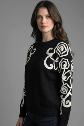 Black Embroidered Sleeve Sweater