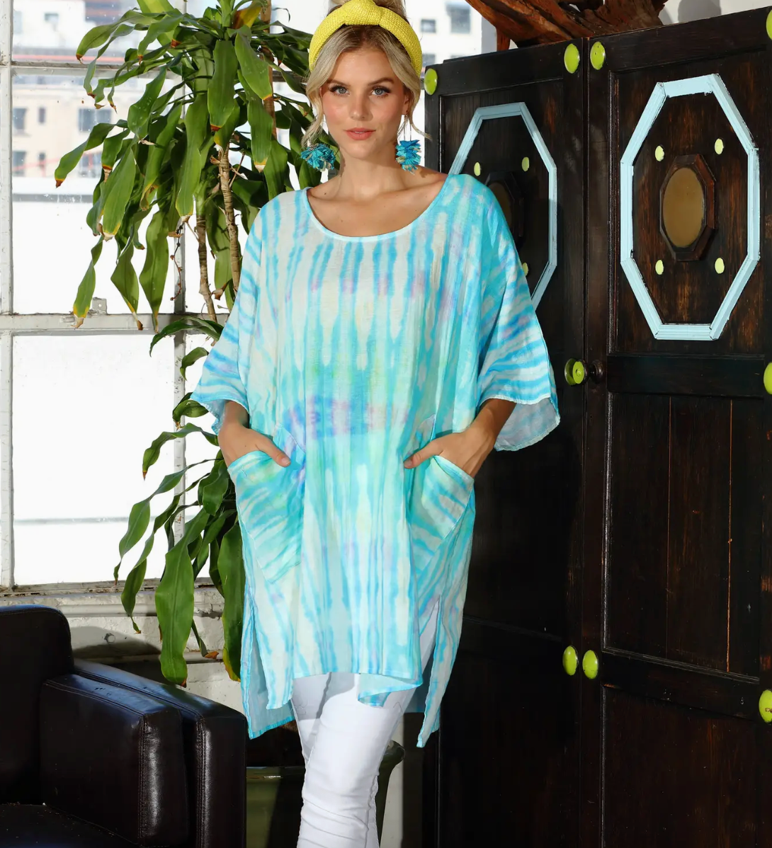 Turquoise Tie-Dye Kaftan