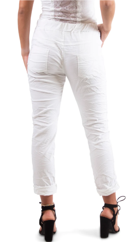 GIGI MODA Crinkle Cropped Pant - White