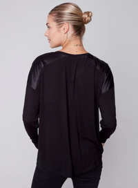 Charlie B Satin and Jersey Knit Top - Black