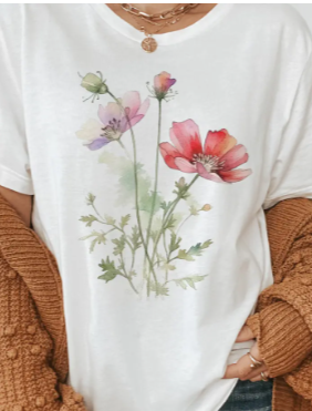 Floral Watercolor Tee - White